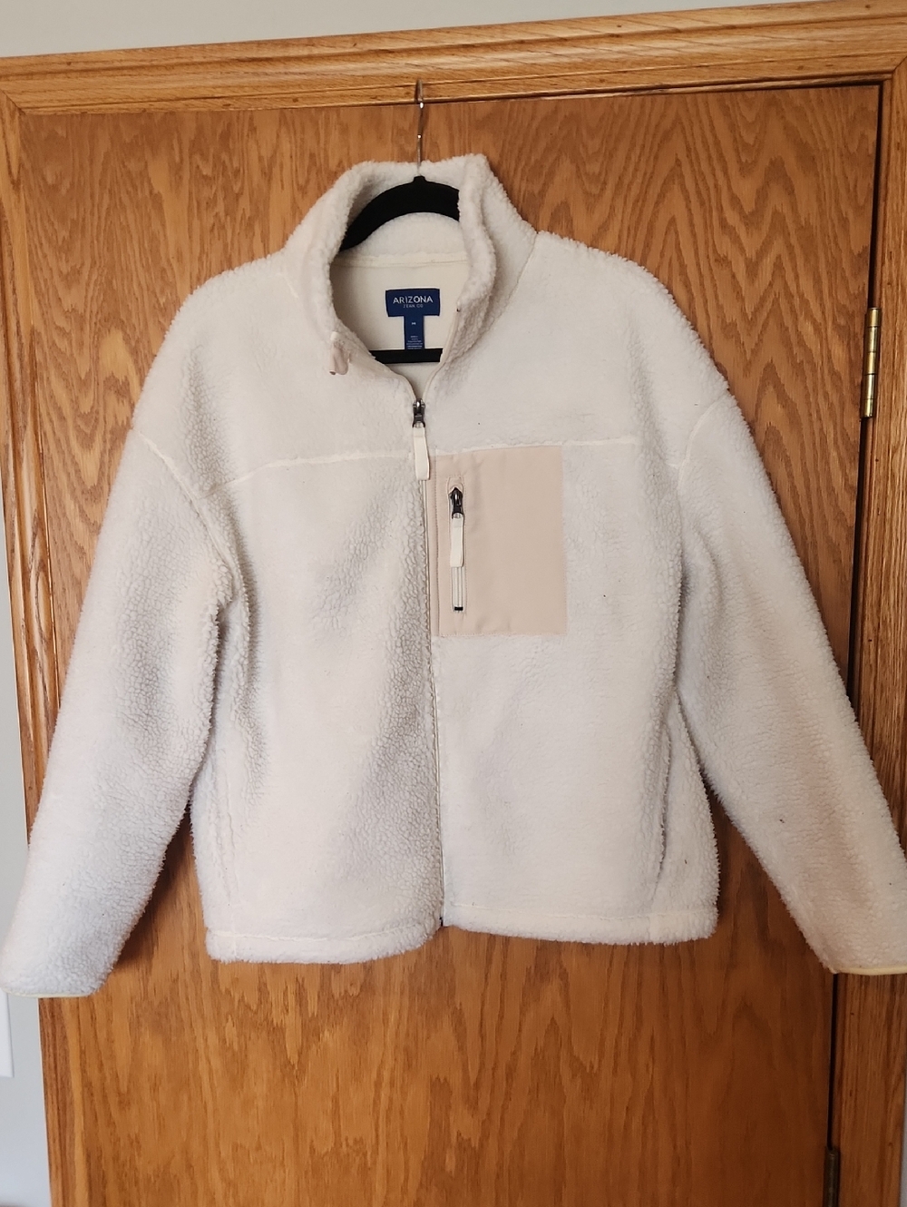 Arizona Cozy Sherpa Zip Jacket in Cream, Women's Size Medium
